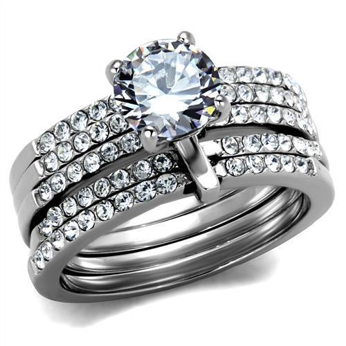 JCE2120 High polished (no plating) Stainless Steel Ring with AAA Grade CZ  in Clear