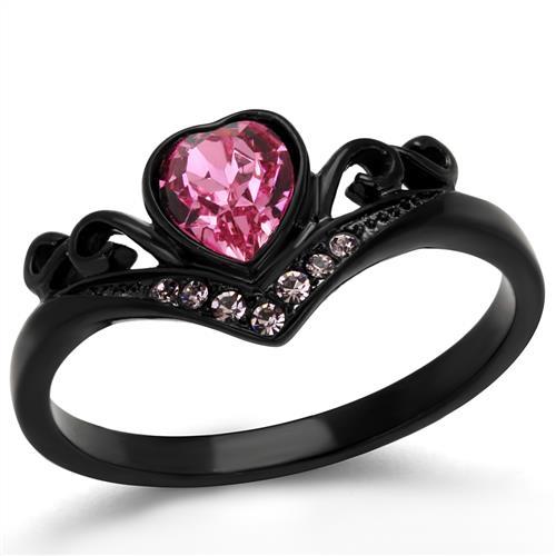 JCE2192 IP Black(Ion Plating) Stainless Steel Ring with Top Grade Crystal  in Rose