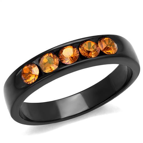 JCE2206 IP Black(Ion Plating) Stainless Steel Ring with Top Grade Crystal  in Champagne