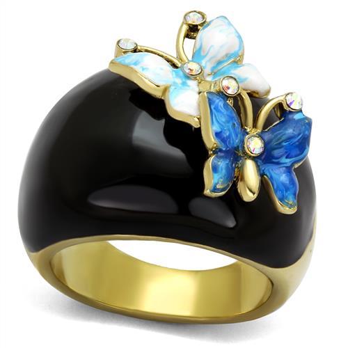 JCE2212 IP Gold(Ion Plating) Stainless Steel Ring with Top Grade Crystal  in White AB