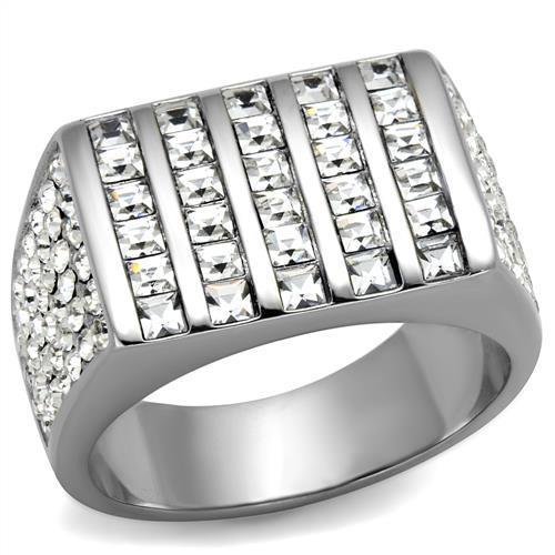 JCE2219 High polished (no plating) Stainless Steel Ring with Top Grade Crystal  in Clear