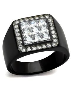 JCE2230 Two-Tone IP Black Stainless Steel Ring with AAA Grade CZ  in Clear