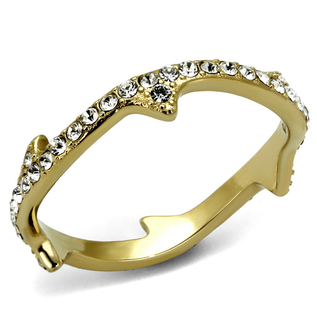 JCE2255 IP Gold(Ion Plating) Stainless Steel Ring with Top Grade Crystal  in Clear