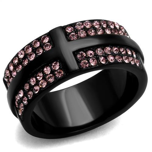 JCE2280 IP Black(Ion Plating) Stainless Steel Ring with Top Grade Crystal  in Light Amethyst