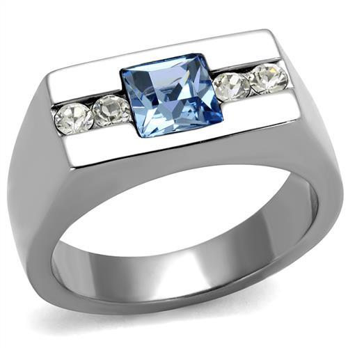 JCE2307 High polished (no plating) Stainless Steel Ring with Top Grade Crystal  in Aquamarine