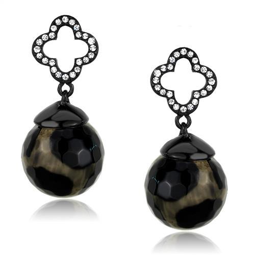 JCE2384 IP Black(Ion Plating) Stainless Steel Earrings with Synthetic Onyx in Multi Color
