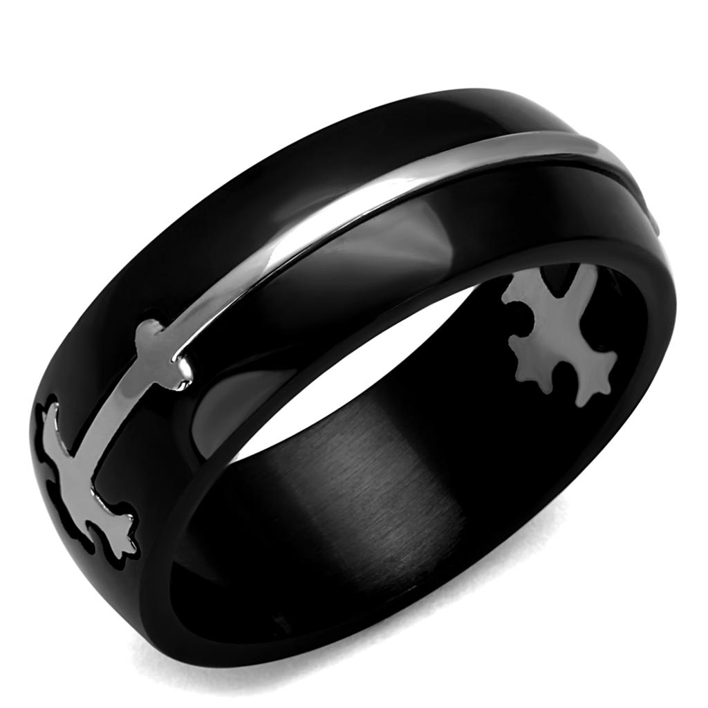 JCE2392 Two-Tone IP Black Stainless Steel Ring with No Stone