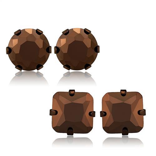 JCE2443 Two Tone IP Light Brown (IP Light coffee) Stainless Steel Earrings with AAA Grade CZ  in Light Coffee