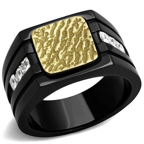 JCE2519 Two-Tone IP Gold (Ion Plating) Stainless Steel Ring with AAA Grade CZ  in Clear