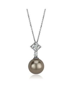 JCE2526 High polished (no plating) Stainless Steel Chain Pendant with Synthetic Glass Bead in Gray