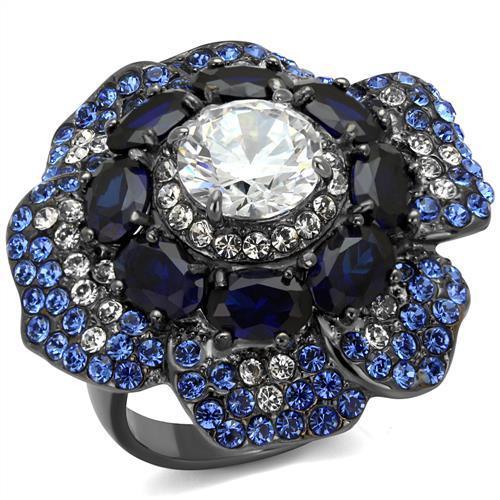 JCE2559 IP Light Black  (IP Gun) Stainless Steel Ring with AAA Grade CZ  in Clear