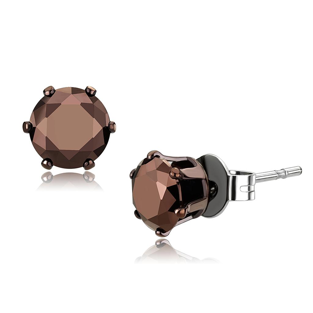 JCE2587 Two Tone IP Light Brown (IP Light coffee) Stainless Steel Earrings with AAA Grade CZ  in Light Coffee