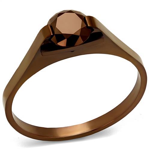 JCE2592 IP Coffee light Stainless Steel Ring with AAA Grade CZ  in Light Coffee