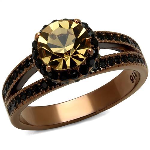 JCE2654 IP Coffee light Stainless Steel Ring with Top Grade Crystal  in Light Smoked