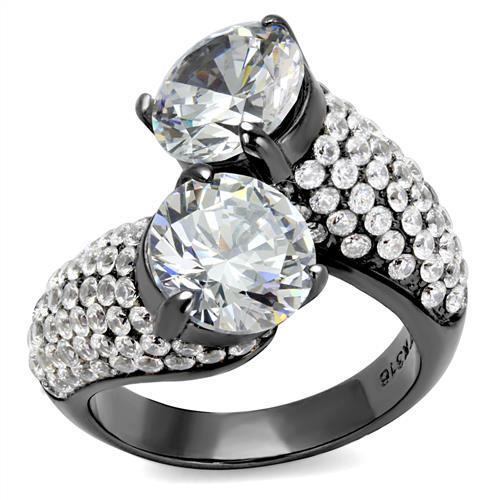JCE2674 IP Light Black  (IP Gun) Stainless Steel Ring with AAA Grade CZ  in Clear