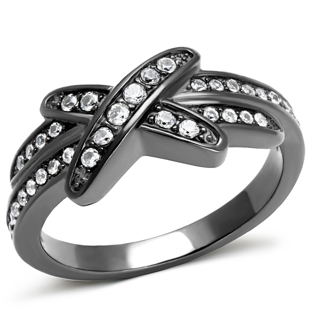 JCE2689 IP Light Black  (IP Gun) Stainless Steel Ring with AAA Grade CZ  in Clear