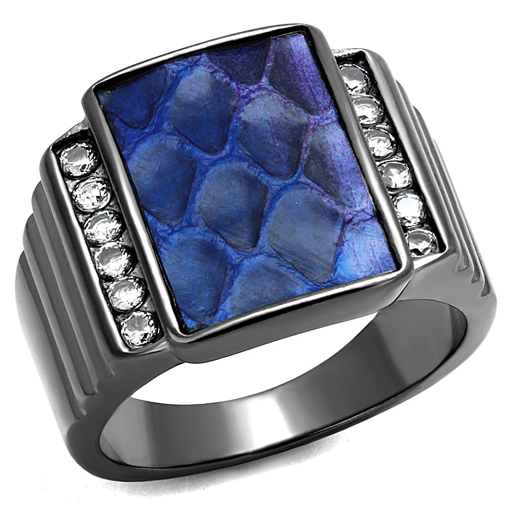 JCE2736 IP Light Black  (IP Gun) Stainless Steel Ring with Leather  in Montana