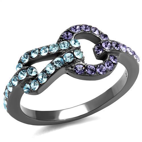 JCE2752 IP Light Black  (IP Gun) Stainless Steel Ring with Top Grade Crystal  in Tanzanite