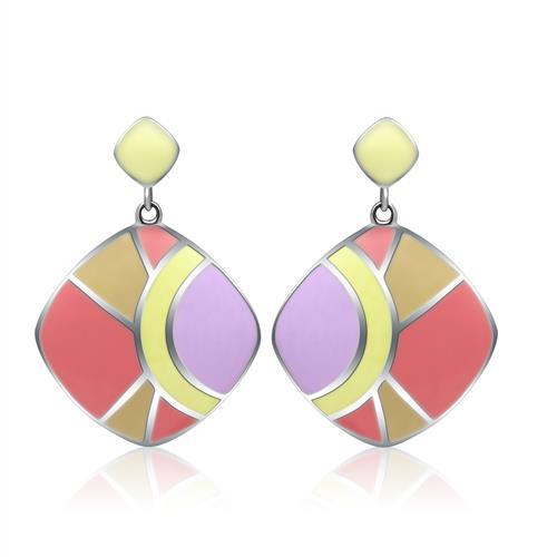 JCE279 High polished (no plating) Stainless Steel Earrings with Epoxy  in No Stone