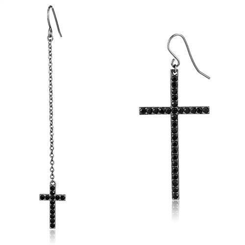 JCE2816 IP Light Black  (IP Gun) Stainless Steel Earrings with Top Grade Crystal  in Jet