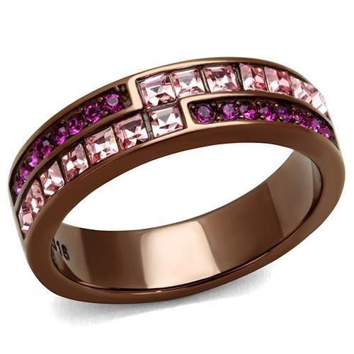JCE2837 IP Coffee light Stainless Steel Ring with Top Grade Crystal  in Multi Color