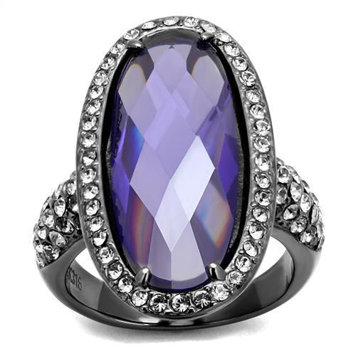 JCE2840 IP Light Black  (IP Gun) Stainless Steel Ring with AAA Grade CZ  in Tanzanite