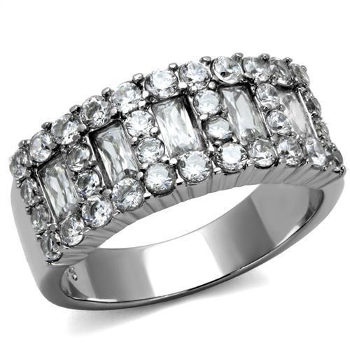 JCE2866 High polished (no plating) Stainless Steel Ring with AAA Grade CZ  in Clear