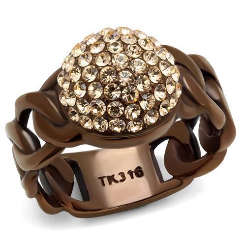 JCE2965 IP Coffee light Stainless Steel Ring with Top Grade Crystal  in Light Peach