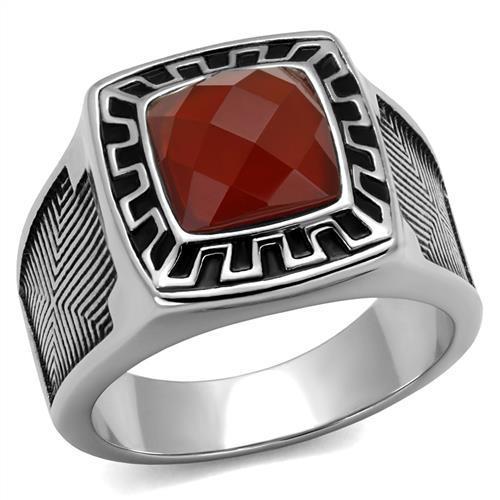 JCE3007 High polished (no plating) Stainless Steel Ring with Semi-Precious Agate in Siam