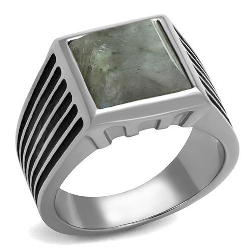 JCE3113 High polished (no plating) Stainless Steel Ring with Synthetic Twinkling in Gray
