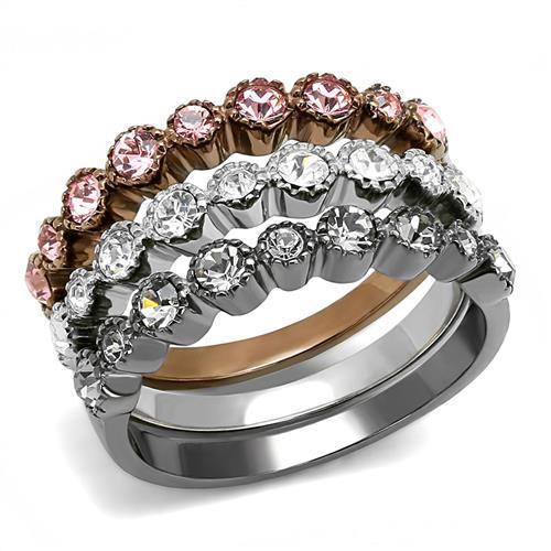 JCE3136 IP Light Black & IP Light coffee Stainless Steel Ring with Top Grade Crystal  in Multi Color