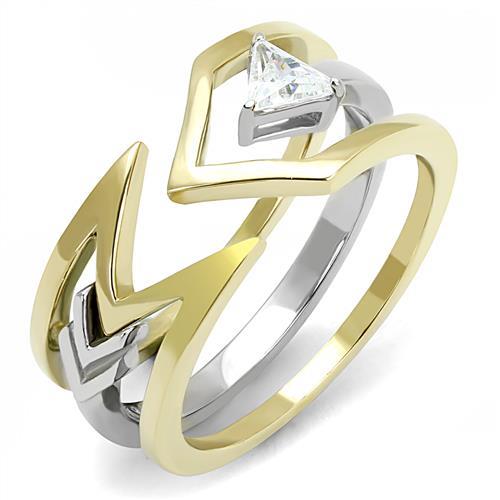 JCE3183 Two-Tone IP Gold (Ion Plating) Stainless Steel Ring with AAA Grade CZ  in Clear