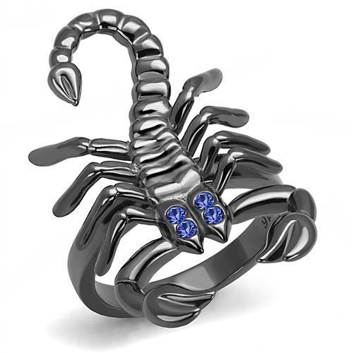 JCE3205 IP Light Black  (IP Gun) Stainless Steel Ring with Top Grade Crystal  in Sapphire