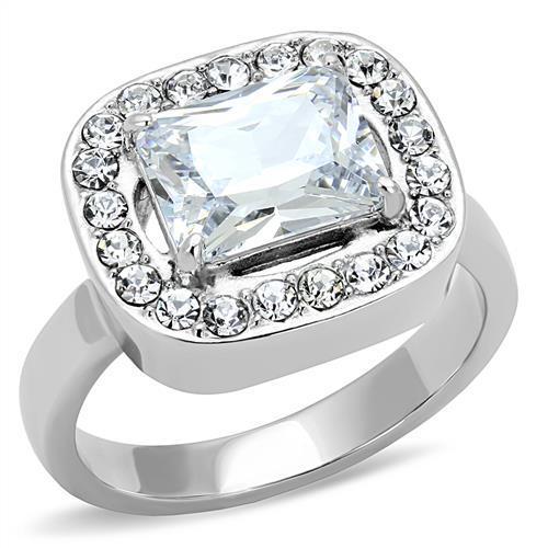 JCE3209 High polished (no plating) Stainless Steel Ring with AAA Grade CZ  in Clear