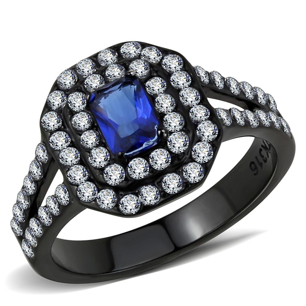 JCE3449 IP Black(Ion Plating) Stainless Steel Ring with Synthetic Synthetic Glass in Montana
