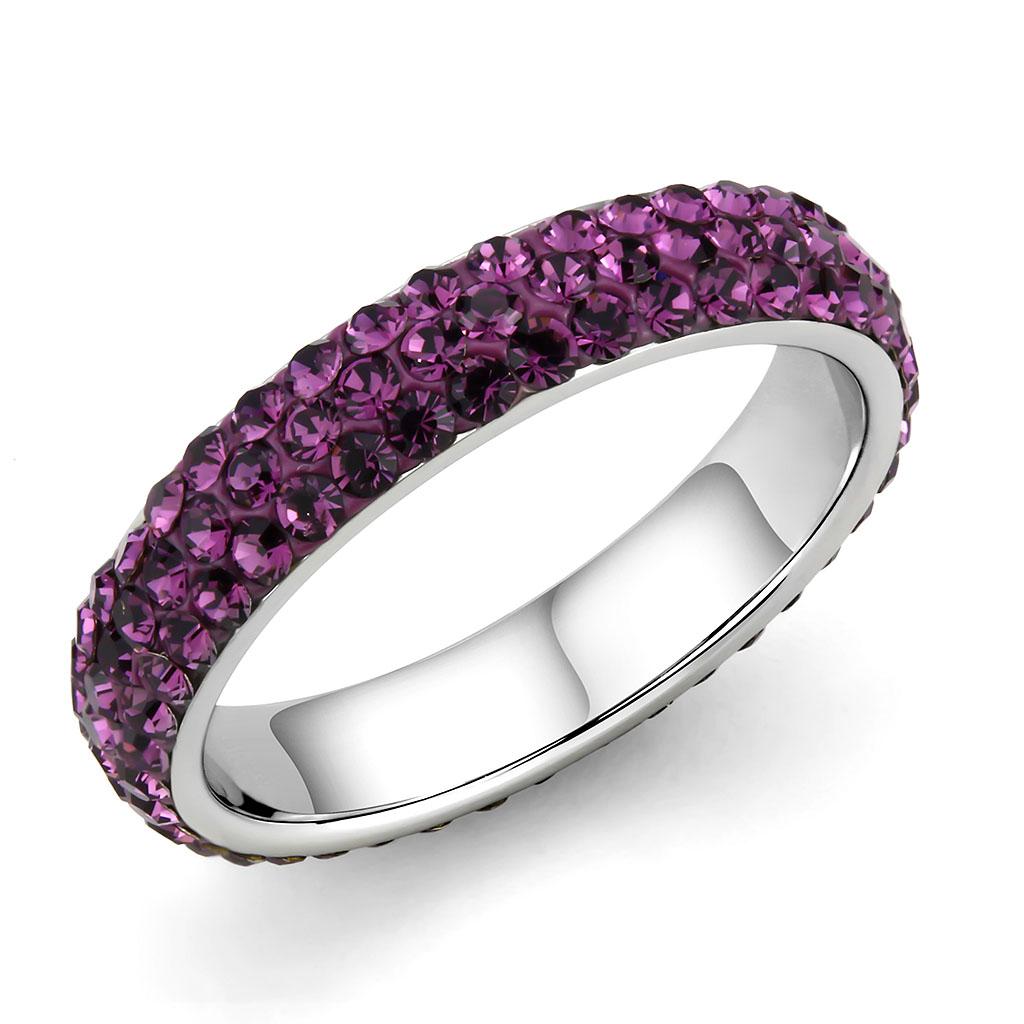 JCE3541 High polished (no plating) Stainless Steel Ring with Top Grade Crystal  in Amethyst