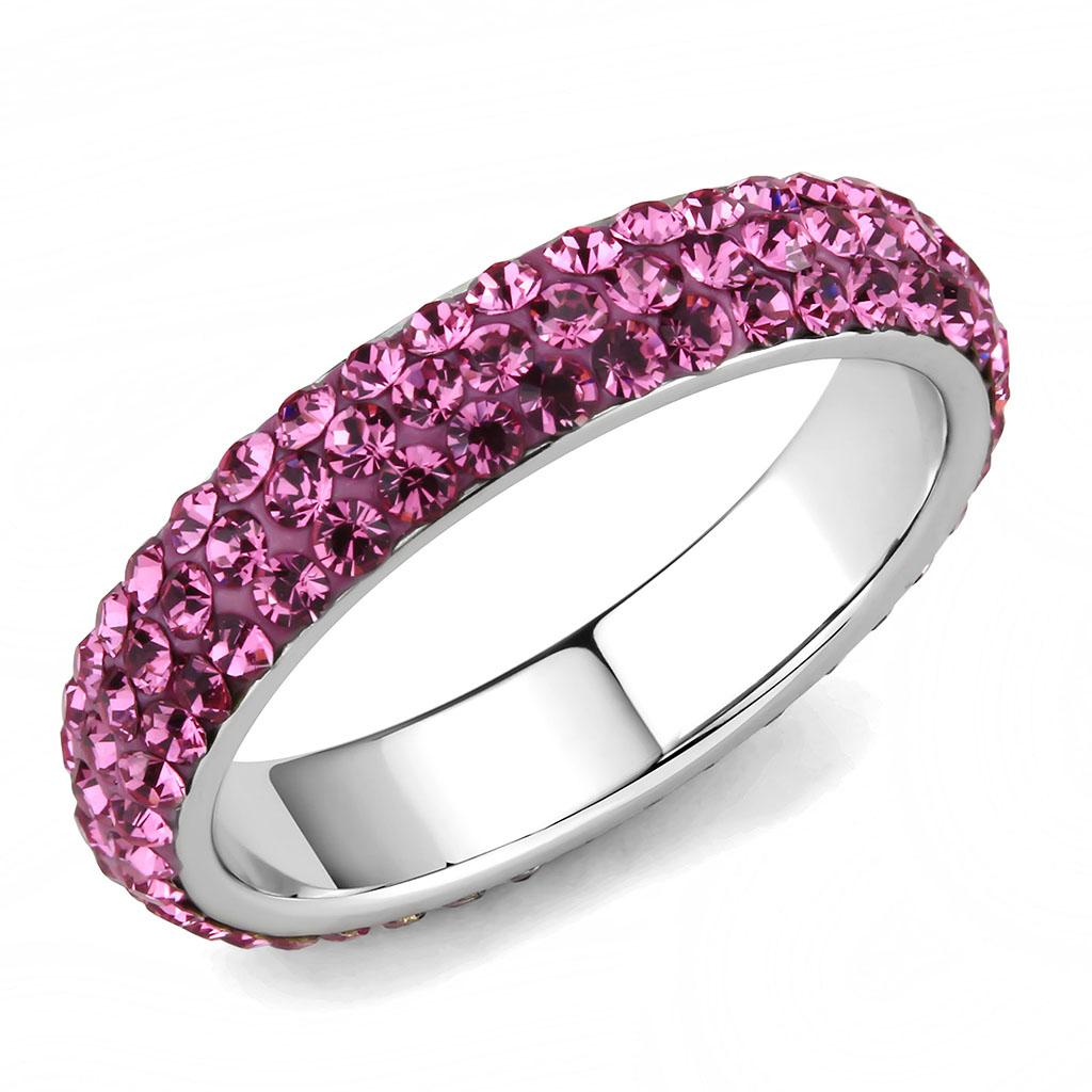 JCE3542 High polished (no plating) Stainless Steel Ring with Top Grade Crystal  in Rose