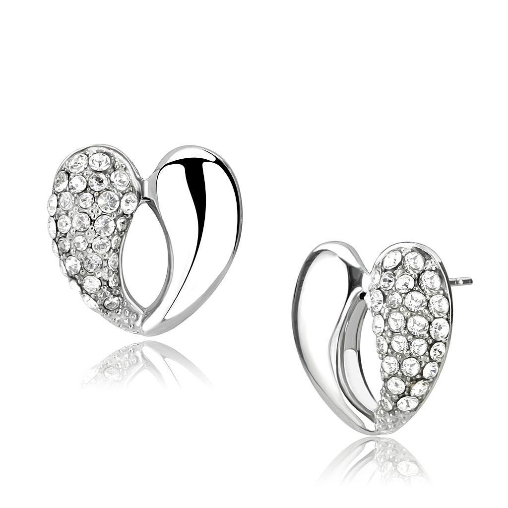 JCE3653 High polished (no plating) Stainless Steel Earrings with Top Grade Crystal  in Clear