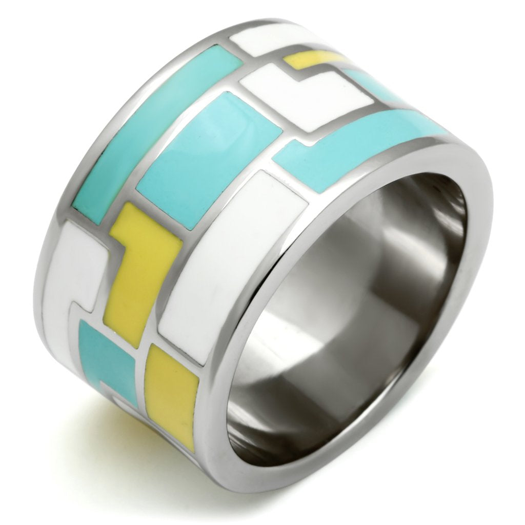JCE514 High polished (no plating) Stainless Steel Ring with Epoxy  in Multi Color