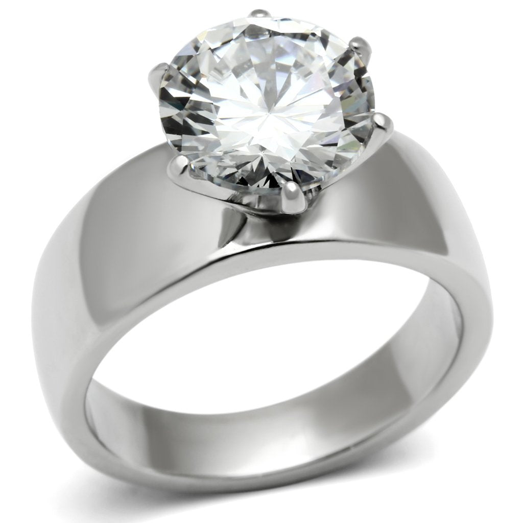 JCE520 High polished (no plating) Stainless Steel Ring with AAA Grade CZ  in Clear