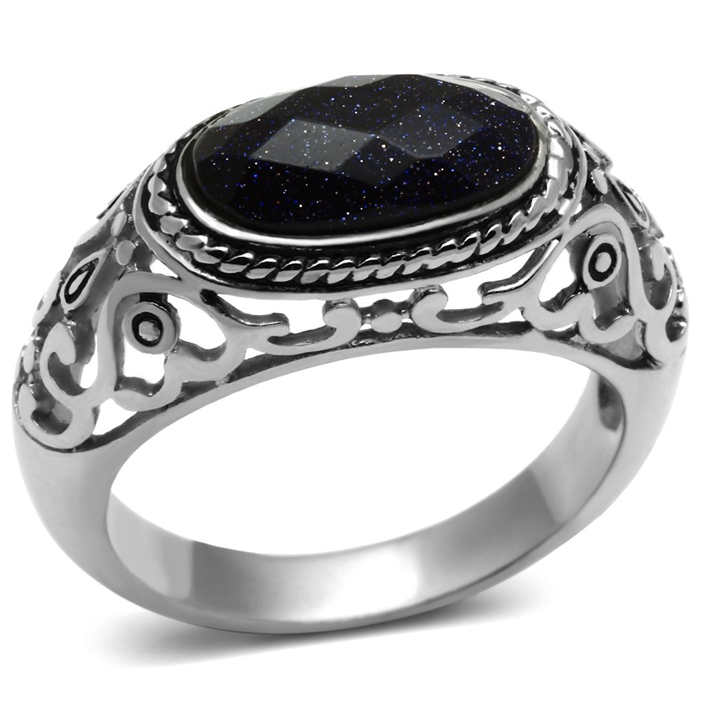 JCE599 High polished (no plating) Stainless Steel Ring with Blue Sand  in Montana