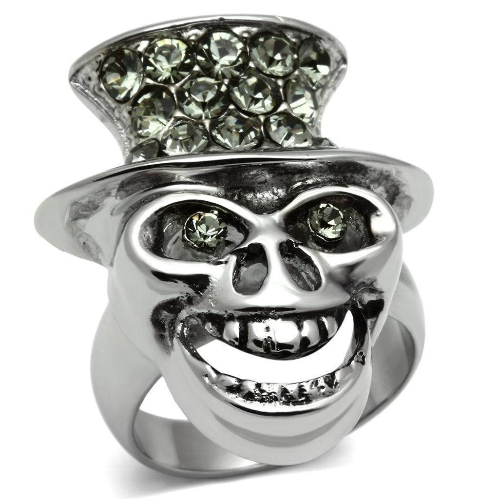 JCE605 High polished (no plating) Stainless Steel Ring with Top Grade Crystal  in Black Diamond