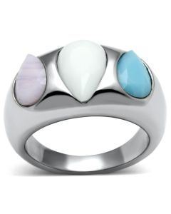 JCE690 High polished (no plating) Stainless Steel Ring with Synthetic Synthetic Glass in Multi Color