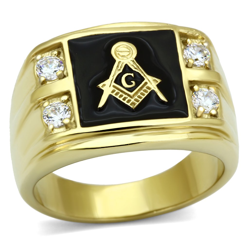 JCE719 IP Gold(Ion Plating) Stainless Steel Ring with AAA Grade CZ  in Clear