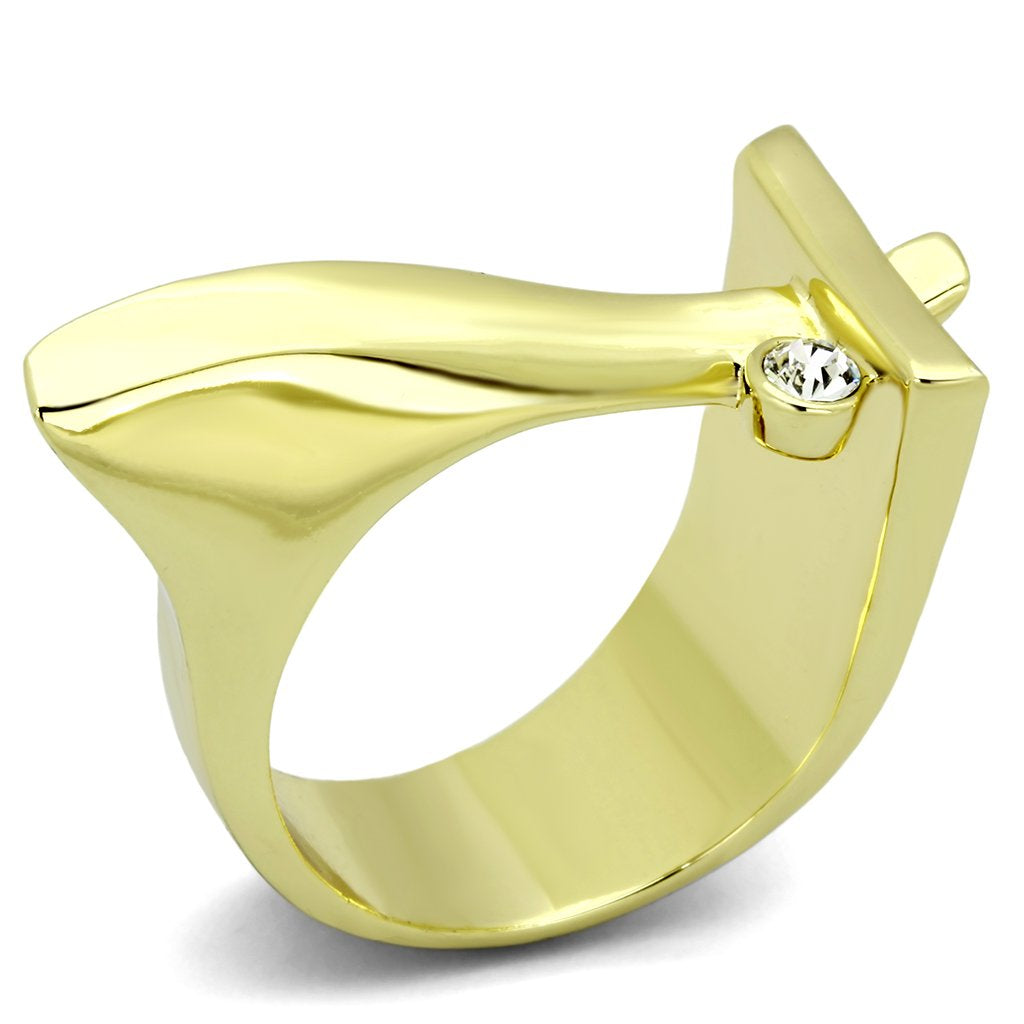 JCE853 IP Gold(Ion Plating) Stainless Steel Ring with Top Grade Crystal  in Clear