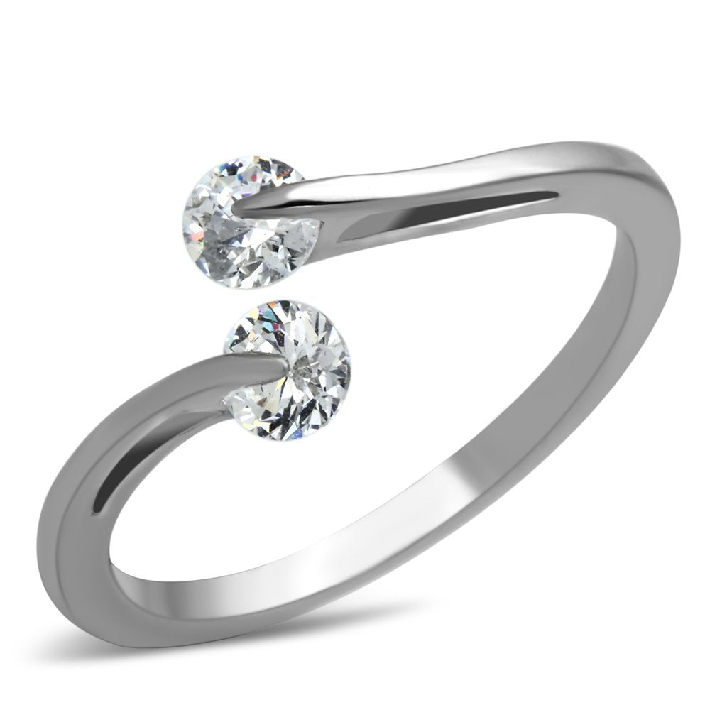 JCE995 High polished (no plating) Stainless Steel Ring with AAA Grade CZ  in Clear