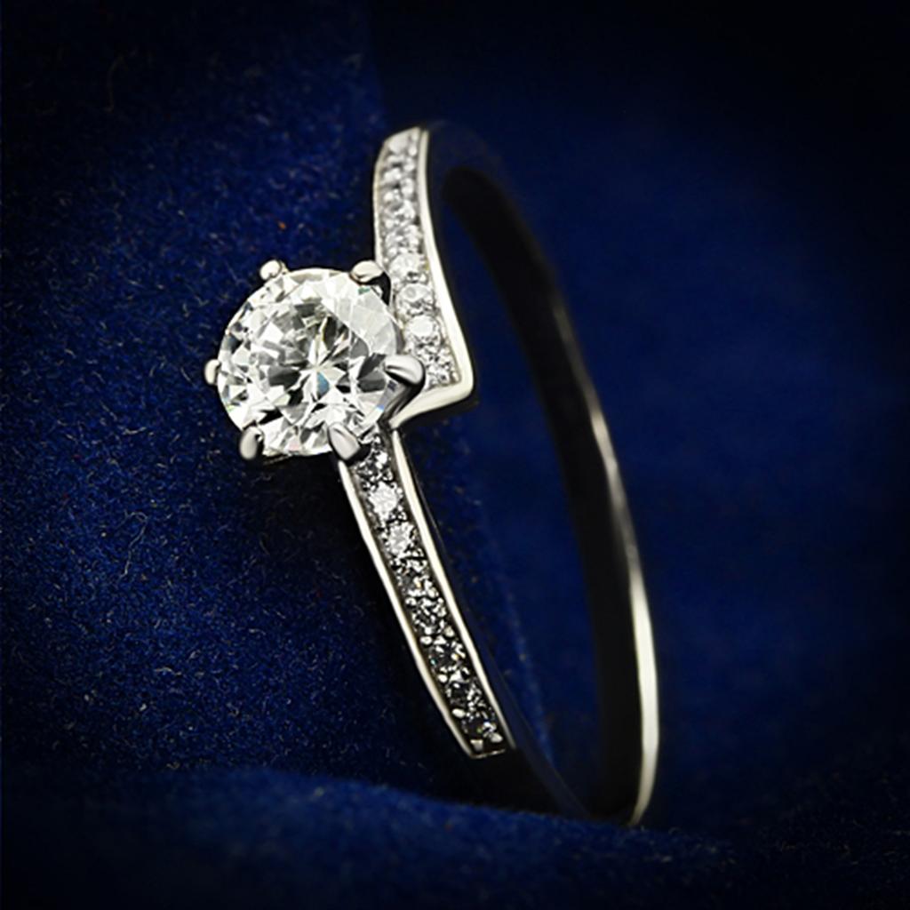 JCE084 Rhodium 925 Sterling Silver Ring with AAA Grade CZ  in Clear