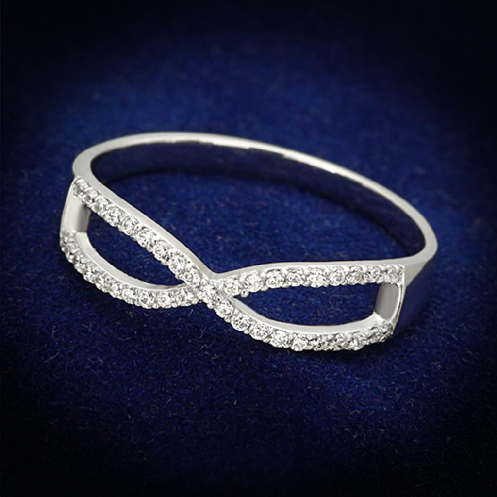 JCE107 Rhodium 925 Sterling Silver Ring with AAA Grade CZ  in Clear