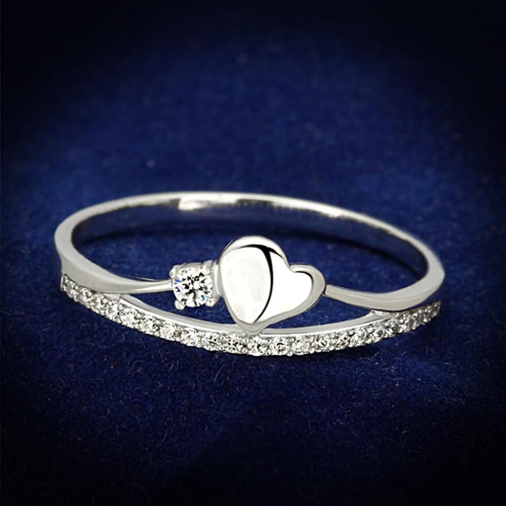 JCE111 Rhodium 925 Sterling Silver Ring with AAA Grade CZ  in Clear