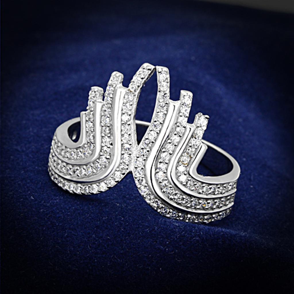 JCE151 Rhodium 925 Sterling Silver Ring with AAA Grade CZ  in Clear